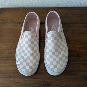 Vans Women's Light Pink Checkered Slip-On Sneakers